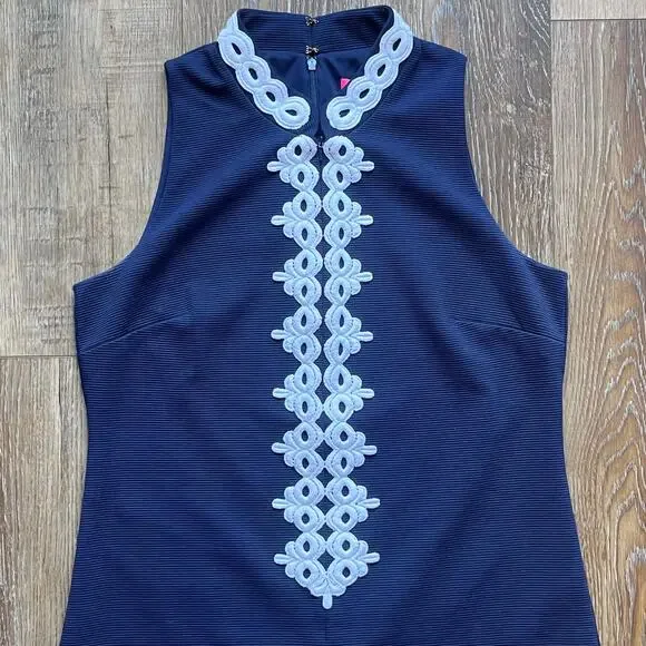 Lilly Pulitzer Callista Shift Dress High Collar True Navy L Coastal Preppy EUC! - Picture 3 of 9